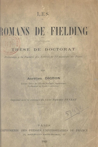 Les romans de Fielding - Aurélien Digeon - FeniXX réédition numérique