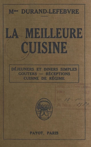 La meilleure cuisine - Marie Durand-Lefebvre - FeniXX réédition numérique