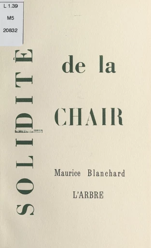 Solidité de la chair - Maurice Blanchard - FeniXX réédition numérique