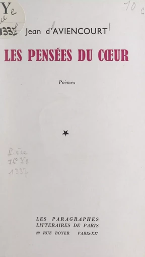 Les pensées du cœur - Jean d'Aviencourt - FeniXX réédition numérique