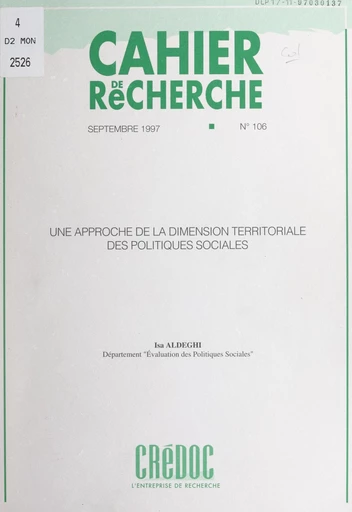 Une approche de la dimension territoriale des politiques sociales - Isa Aldeghi - FeniXX réédition numérique