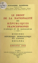 Le droit de la nationalité des républiques francophones d'Afrique et de Madagascar