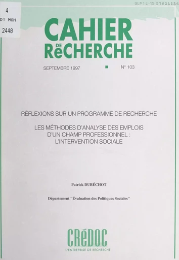 Réflexions sur un programme de recherche - Patrick Dubéchot - FeniXX réédition numérique