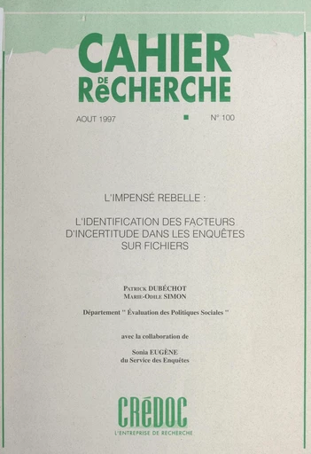 L'impensé rebelle - Patrick Dubéchot, Marie-Odile Simon - FeniXX réédition numérique