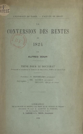 La conversion des rentes de 1824 - Alfred Bour - FeniXX réédition numérique