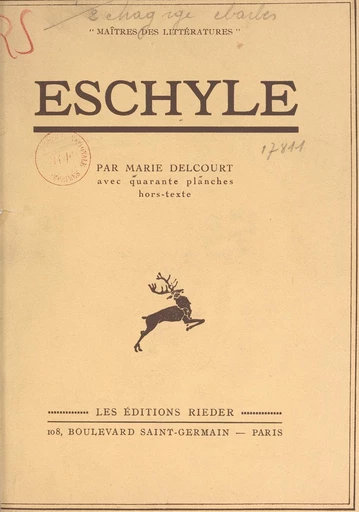 Eschyle - Marie Delcourt - FeniXX réédition numérique