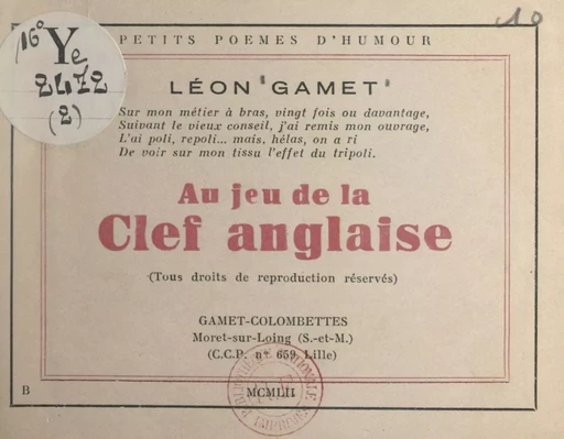 Au jeu de la clef anglaise - Léon Gamet - FeniXX réédition numérique