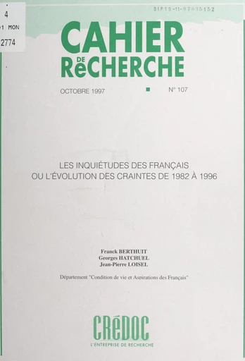 Les inquiétudes des Français - Franck Berthuit, Georges Hatchuel, Jean-Pierre Loisel - FeniXX réédition numérique