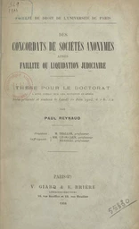 Des concordats de sociétés anonymes après faillite ou liquidation judiciaire