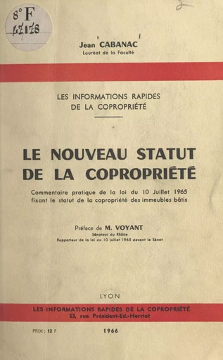 Le nouveau statut de la copropriété - Jean Cabanac - FeniXX réédition numérique