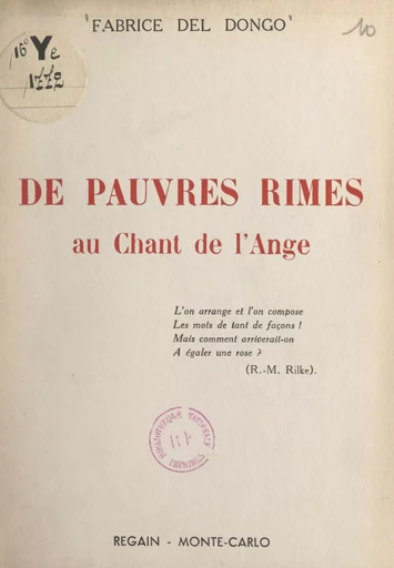 De pauvres rimes au Chant de l'ange - Fabrice del Dongo - FeniXX réédition numérique