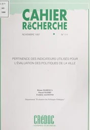 Pertinence des indicateurs utilisés pour l'évaluation des politiques de la ville