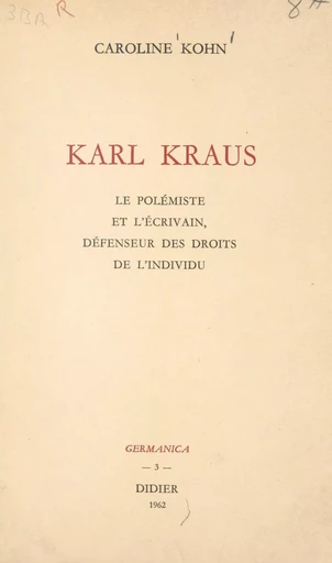 Karl Kraus - Caroline Kohn - FeniXX réédition numérique