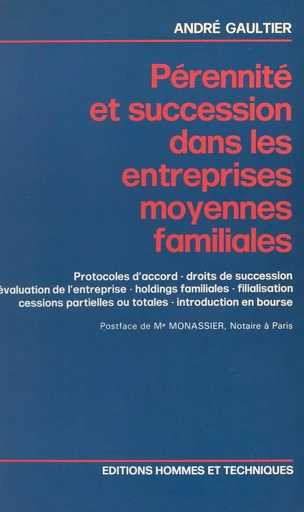 Pérennité et succession dans les entreprises moyennes familiales - André Gaultier - FeniXX réédition numérique