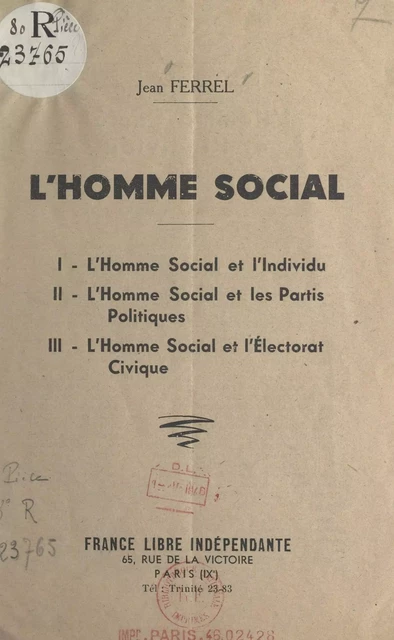 L'homme social - Jean Ferrel - FeniXX réédition numérique