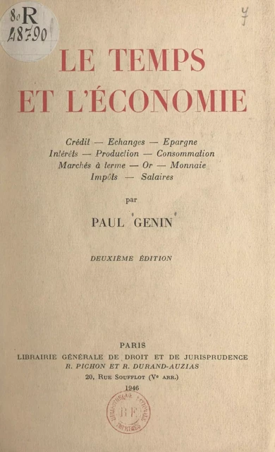 Le temps et l'économie - Paul Genin - FeniXX réédition numérique