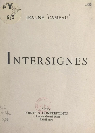 Intersignes - Jeanne Cameau - FeniXX réédition numérique