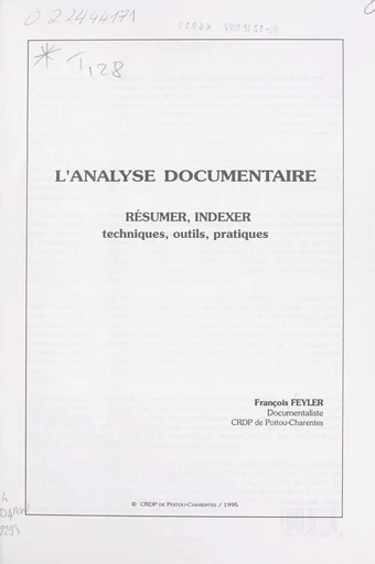 L'analyse documentaire - François Feyler - FeniXX réédition numérique