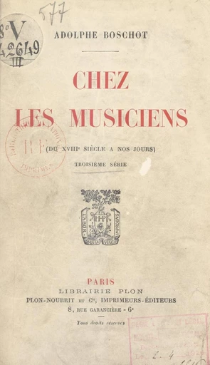 Chez les musiciens - Adolphe Boschot - FeniXX réédition numérique