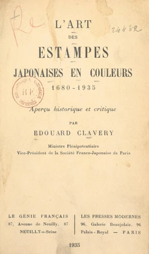 L'art des estampes japonaises en couleurs, 1680-1935 - Édouard Clavery - FeniXX réédition numérique