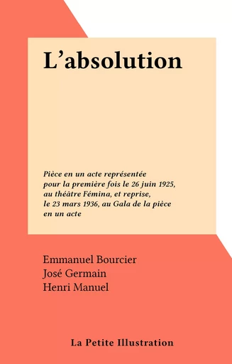 L'absolution - Emmanuel Bourcier, José Germain - FeniXX réédition numérique