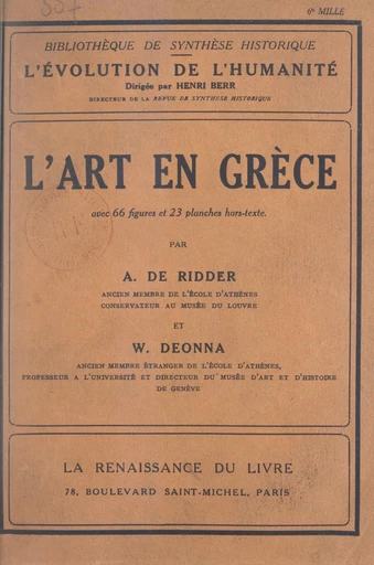 L'art en Grèce - André de Ridder, Waldemar Deonna - FeniXX réédition numérique