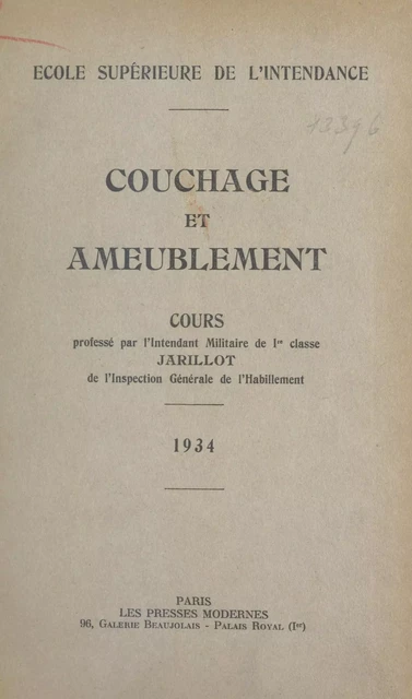 Couchage et ameublement -  École supérieure de l'intendance - FeniXX réédition numérique