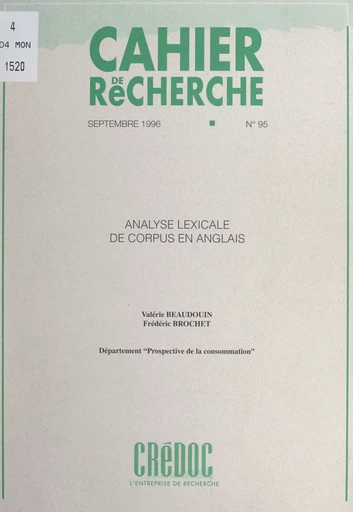 Analyse lexicale de corpus en anglais - Valérie Beaudouin, Frédéric Brochet, Claire Evans, Ségolène Even, Chantal Renault - FeniXX réédition numérique