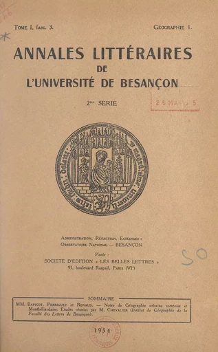 Notes de géographie urbaine comtoise et montbéliardaise - Jean Bapicot, Maurice Perriguey, Michel Renaud - FeniXX réédition numérique