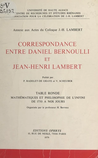 Correspondance entre Daniel Bernoulli et Jean-Henri Lambert - Daniel Bernoulli, Jean-Henri Lambert - FeniXX réédition numérique