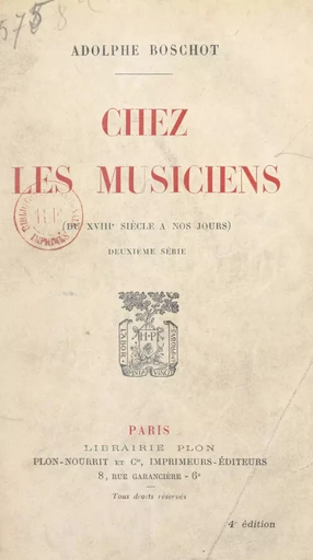 Chez les musiciens - Adolphe Boschot - FeniXX réédition numérique