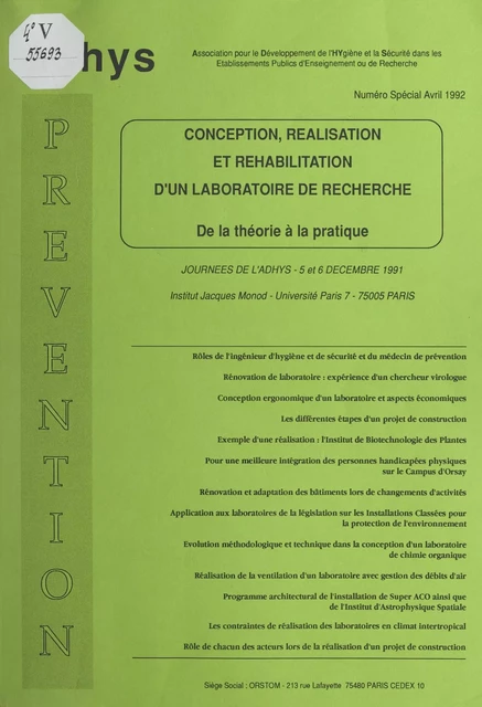 Conception, réalisation et réhabilitation d'un laboratoire de recherche : de la théorie à la pratique -  Association pour le développement de l'hygiène et la sécurité dans les établissements publics d'enseignement ou de recherche (ADHYS) - FeniXX réédition numérique