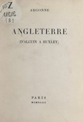 Angleterre -  Argonne - FeniXX réédition numérique