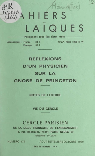 Réflexions d'un physicien sur la gnose de Princeton - Max Morand - FeniXX réédition numérique