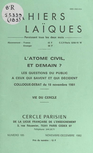 L'atome civil, et demain ? -  Cercle parisien de la Ligue française de l'enseignement - FeniXX réédition numérique