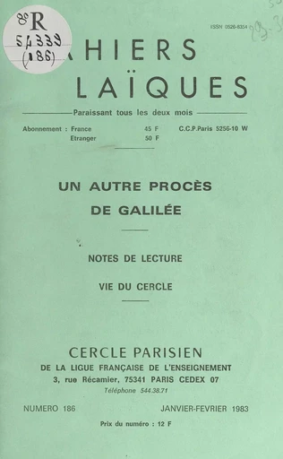 Un autre procès de Galilée - Louis Lafourcade, R. Zouckermann - FeniXX réédition numérique