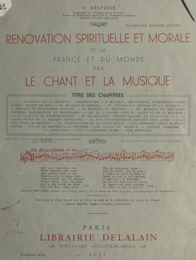 Rénovation spirituelle et morale de la France et du monde par le chant et la musique - Valérie Delfolie - FeniXX réédition numérique