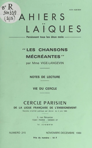 Les chansons mécréantes -  Collectif,  Vige-Langevin - FeniXX réédition numérique