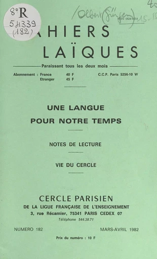 Une langue pour notre temps - Yves Florenne, Louis Lafourcade, Jürgen Olbert - FeniXX réédition numérique