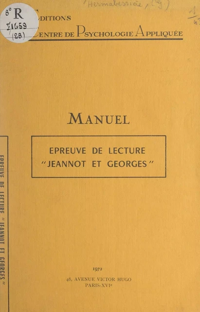 Épreuve de lecture Jeannot et Georges - Geneviève Hermabessière, Hélène Sax - FeniXX réédition numérique