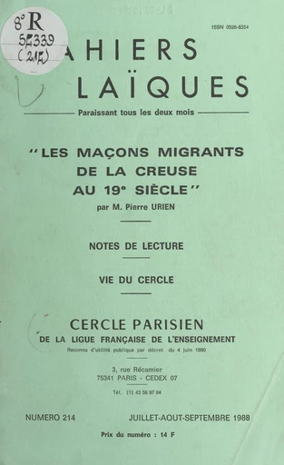 Les maçons migrants de la Creuse au 19e siècle - Pierre Urien - FeniXX réédition numérique