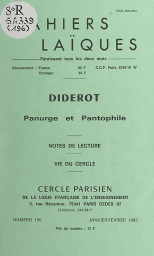 Diderot, panurge et pantophile - Louis Lafourcade, Jacqueline Marchand - FeniXX réédition numérique