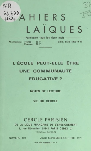 L'École peut-elle être une communauté éducative ? - Simone Lacapère, Louis Lafourcade - FeniXX réédition numérique