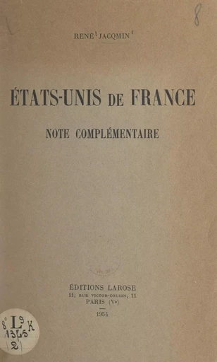 États-Unis de France - René Jacqmin - FeniXX réédition numérique