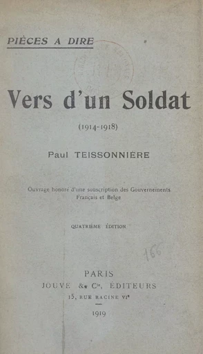 Vers d'un soldat (1914-1918) - Paul Teissonnière - FeniXX réédition numérique