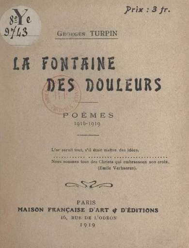 La fontaine des douleurs - Georges Turpin - FeniXX réédition numérique