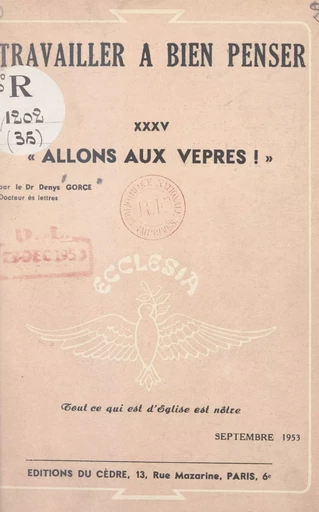 Allons aux vêpres ! - Denys Gorce - FeniXX réédition numérique