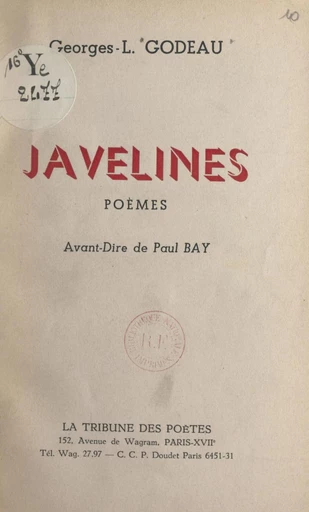 Javelines - Georges Louis Godeau - FeniXX réédition numérique