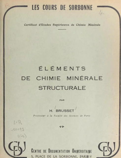 Éléments de chimie minérale structurale - Henri Brusset - FeniXX réédition numérique