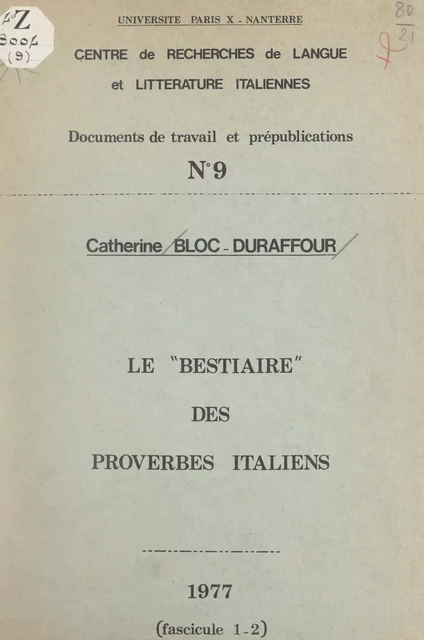 Le bestiaire des proverbes italiens - Catherine Bloc-Duraffour - FeniXX réédition numérique